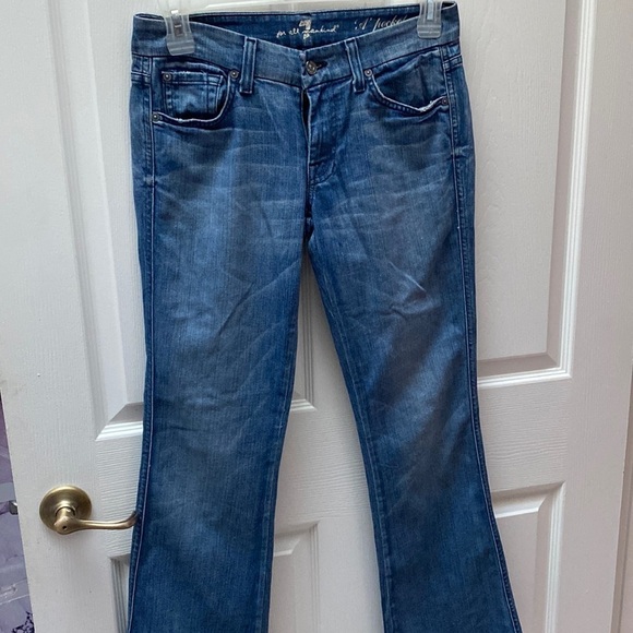 Q For All Mankind distressed solid blue stretch bootcut jeans size 28 waist - Picture 1 of 3